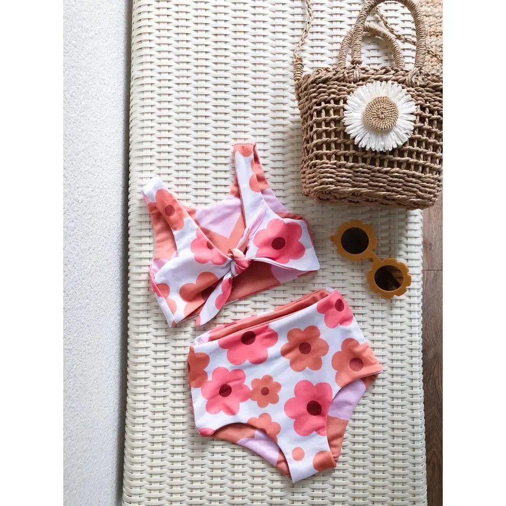 2pc Reversible Boho Floral + Heart Print Swimsuit Set 4T